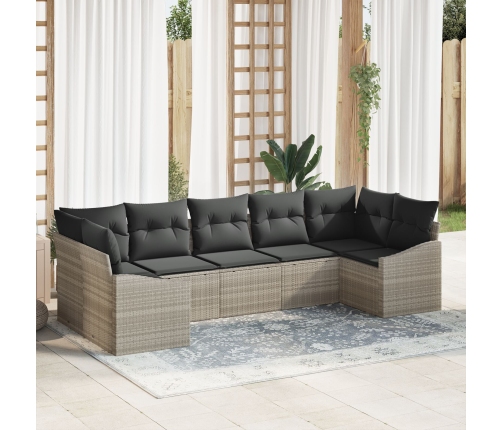 Conjunto de Sofá de Jardín de 7 Piezas con Cojines Gris Claro Ratán Sintético