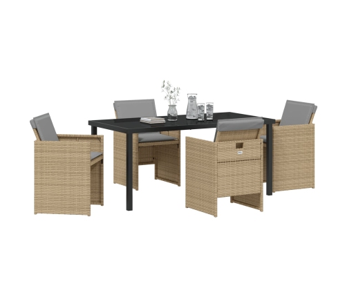 Set de Comedor de Jardín de 5 Piezas con Cojines Beige Poliratán