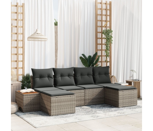 Conjunto de Sofá de Jardín de 6 Piezas con Cojines Gris Ratán Poliéster Acacia
