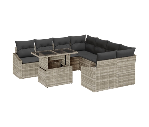 Conjunto de Sofá de Jardín  Set de 9 Beige Ratán, vidrio, tela