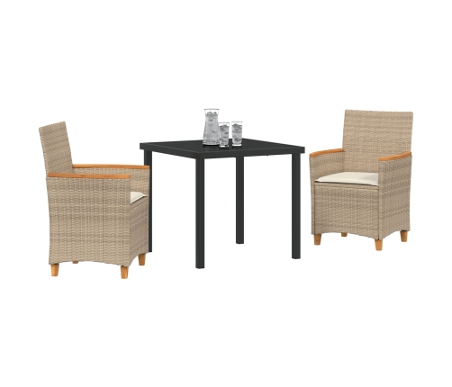 Juego de Comedor de Jardín de  de 3 Piezas con Cojines Beige Poliratán