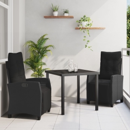 Conjunto de Comedor de Jardín de 3 Piezas Ratán Poliéster Negro
