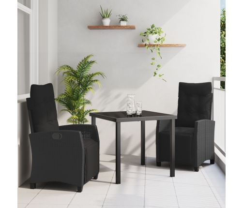Conjunto de Comedor de Jardín de 3 Piezas Ratán Poliéster Negro