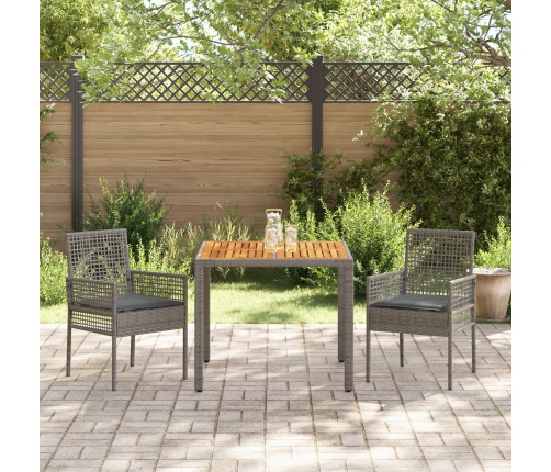 Juego de Comedor de Jardín de 3 Piezas con Cojines Gris Poliratán