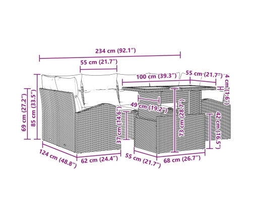 Juego de Sofá de Jardín Set de 7 Gris, Negro Aluminio, Olefina