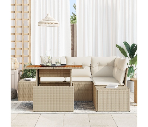 Conjunto de Comedor de Jardín de 5 Piezas con Cojines Beige Ratán Poliéster Acacia