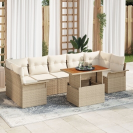 Juego de Sofá de Jardín de 8 Piezas con Cojines Beige Ratán Poli Acacia