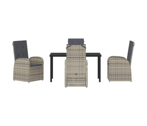 Conjunto de Comedor de Jardín de 5 Piezas con Cojines de Poliratán Gris