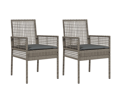 Sillas de Jardín  2 pcs con Cojines Gris de Poliratán