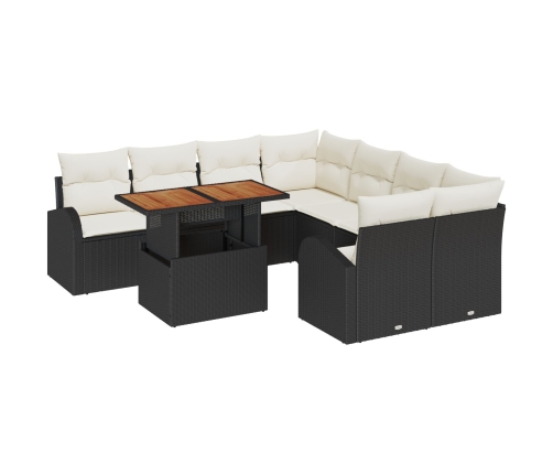 Conjunto de Comedor de Jardín de 9 Piezas con Cojines Negro de Ratán Sintético Acacia