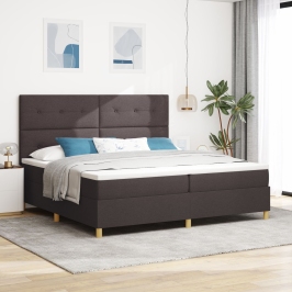 Cama con Box Spring  Marrón Oscuro 200x200 cm Tela