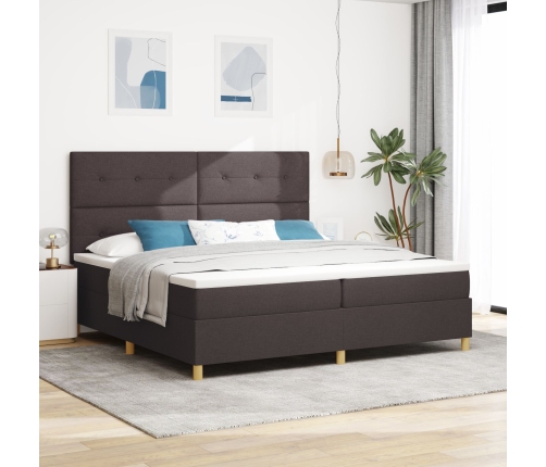 Cama con Box Spring  Marrón Oscuro 200x200 cm Tela