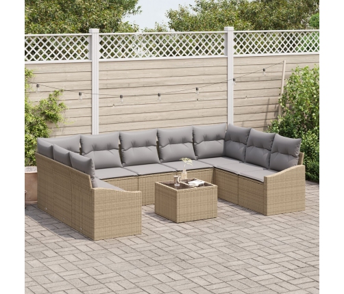 Set de Sofá de Jardín  de 10 Piezas con Cojines Ratán Sintético Beige