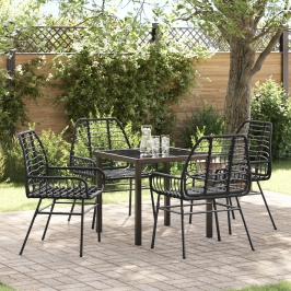 Conjunto de 5 Piezas de Comedor Jardín Negro Poliratán
