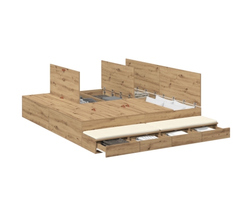 Marco de cama con almacenamiento  Roble artesanal Madera maciza