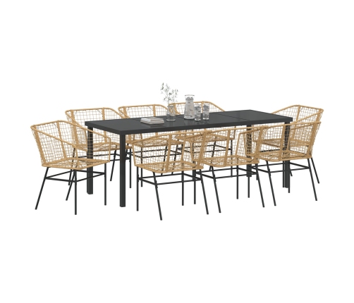 Conjunto de Comedor de Jardín de 9 Piezas Marrón Poliratán