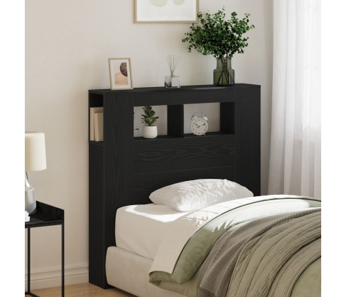 Cabecera de Almacenamiento  con Luces LED Roble Negro 100x18,5x103,5 cm