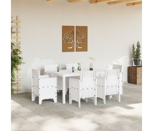 Juego de Comedor de Jardín  de 7 Piezas con Cojines Blanco Poliratán