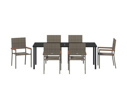 Conjunto de Comedor de Jardín de 7 Piezas  Gris Ratán Polímero