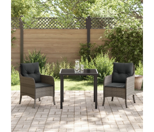 Set de Comedor de Jardín de 3 Piezas con Cojines Gris Poliratán