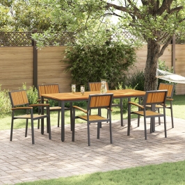 Set de Comedor de Jardín  Set de 7 Negro y Marrón Metal y Madera