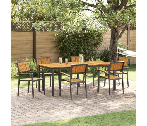 Set de Comedor de Jardín  Set de 7 Negro y Marrón Metal y Madera
