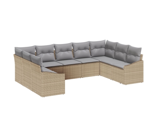 Set de Sofás de Jardín  de 9 Piezas con Cojines Beige Ratán Poliéster