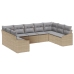 Set de Sofás de Jardín  de 9 Piezas con Cojines Beige Ratán Poliéster