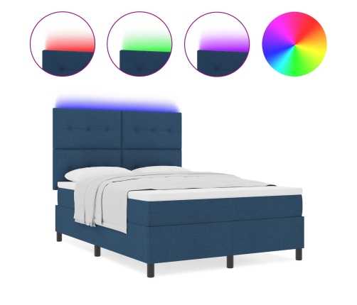 Cama Box Spring con Colchón & Luz LED Azul 160x200 cm Tela