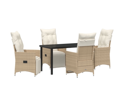 Set de Comedor de Jardín de 5 Piezas con Cojines Beige Poliratán