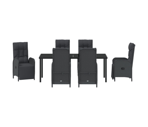 Conjunto de comedor de jardín con cojines de poliratán negro