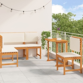 Conjunto de Comedor de Jardín de 4 Piezas  con Cojines - Madera Maciza de Acacia