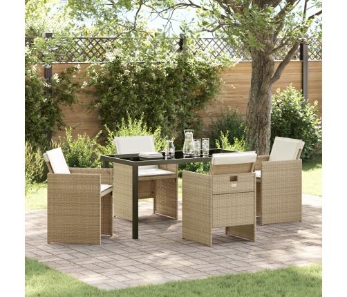 Conjunto de comedor de jardín  de 5 piezas con cojines de poliratán beige