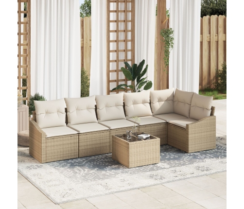 Conjunto de Sofás de Jardín  Set de 7 Beige Ratán Poliéster, Tela
