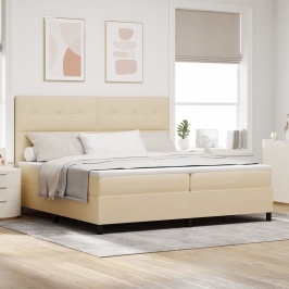 Cama de Box Spring con Colchón Crema 200x200 cm Tela