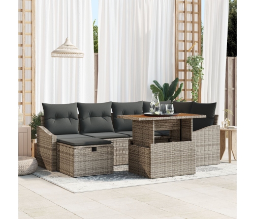 Set de Sofá de Jardín de 7 Piezas con Cojines Gris Poliratán