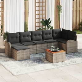Conjunto de Sofás de Jardín de 8 Piezas con Cojines Gris Poliratán Acacia