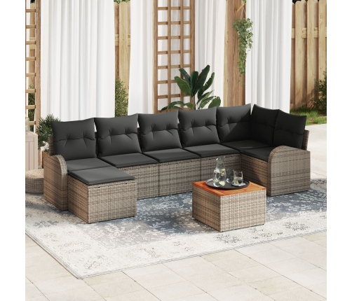 Conjunto de Sofás de Jardín de 8 Piezas con Cojines Gris Poliratán Acacia