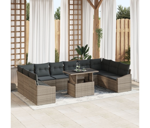 Conjunto de Sofás de Jardín de 11 Piezas con Cojines Gris de Ratán