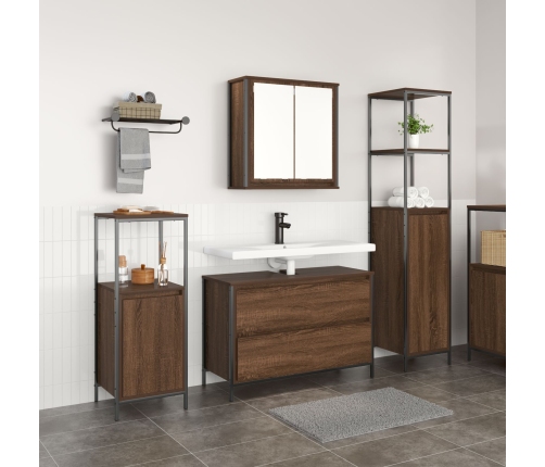 Juego de Muebles de Baño de 3 Piezas  en Madera de Roble Marrón
