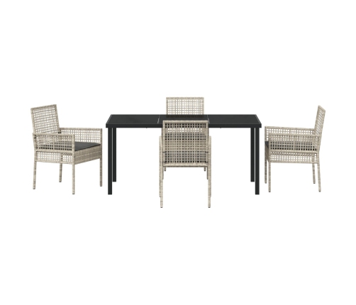Conjunto de Comedor de Jardín de 5 Piezas con Cojines Gris Claro Poliratán