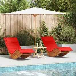 Tumbona Set de 2 Rojo Madera y Tela Estándar Plegable