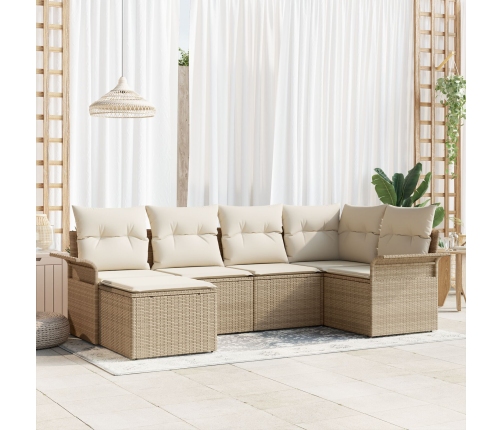 Set de Sofás de Jardín de 6 Piezas con Cojines Beige Ratán Poliéster