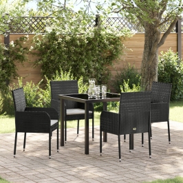 Set de Comedor de Jardín de 5 Piezas  con Cojines Negro Poliratán