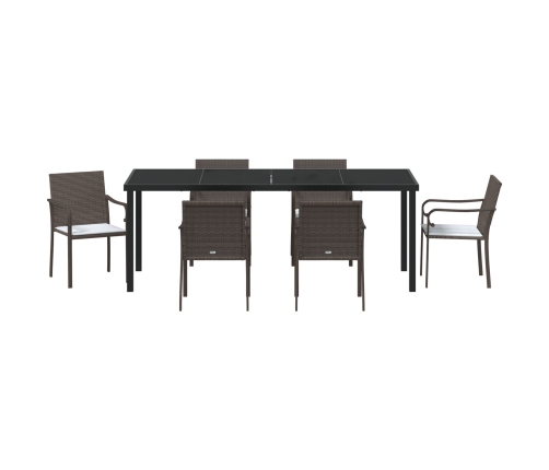 Juego de Comedor de Jardín de 7 Piezas con Cojines de Ratán Sintético Marrón
