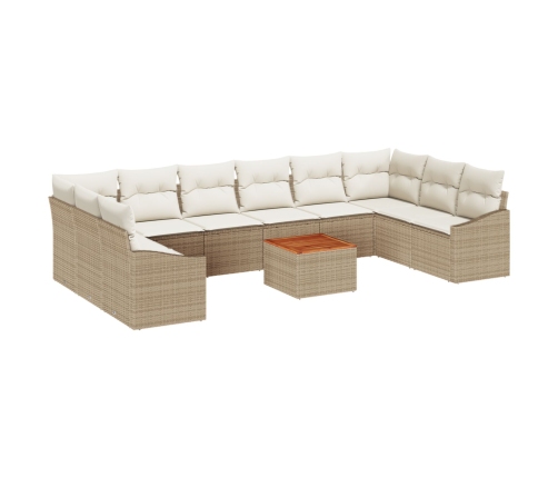 Juego de Sofá de Jardín de 11 Piezas con Cojines Beige Poliratán Acacia