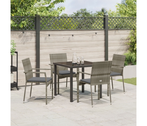 Conjunto de Comedor de Jardín  5 Piezas con Cojines Gris Poliratán