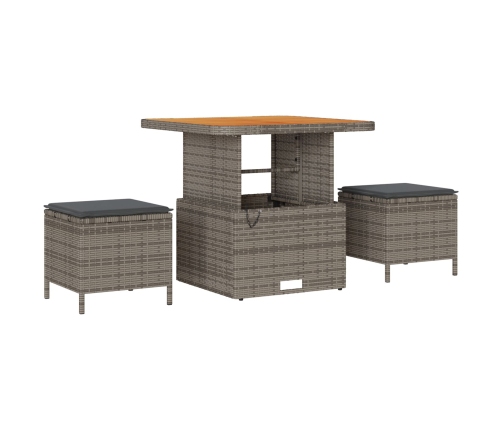 Conjunto de Comedor de Jardín de 3 Piezas con Cojines Gris de Poliratán y Acacia