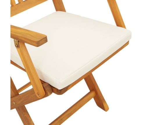 Sillas de jardín plegables  con cojín blanco 2pcs de madera de acacia maciza