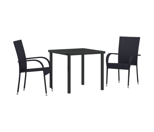Juego de Comedor de Jardín de 3 Piezas Negro Poliratán